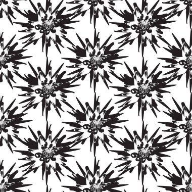 Dekoratif kasımpatı çiçekleri olan kusursuz bir desen. Siyah beyaz çiçek arkaplanı, duvar kağıdı.