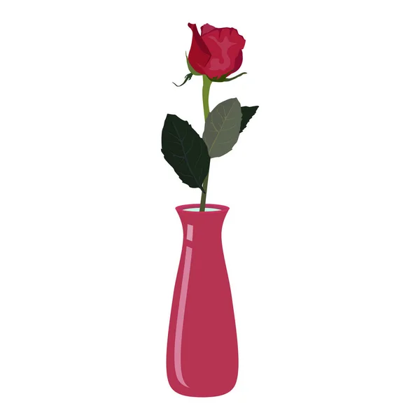 Single Rose Vase Vector Illustration Isolated White Background Ilustração De Stock