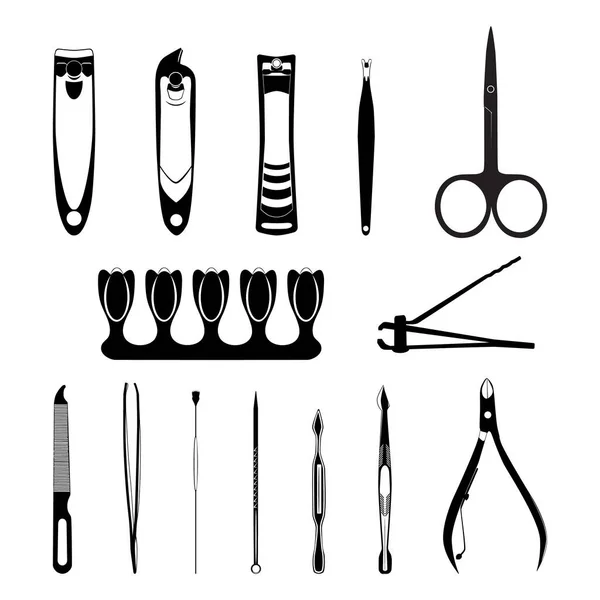 Manicure Pedicure Face Cleaning Tools Black Silhouettes Vector Illustration Isolated Vetores De Stock Royalty-Free