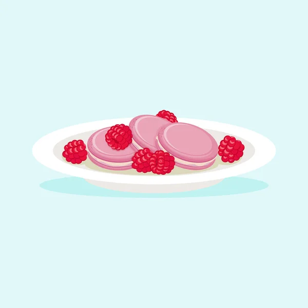 Πεντανόστιμα Μπισκότα Σμέουρα Στο Πιάτο Επίπεδη Διανυσματική Απεικόνιση Μπισκότα Και — Διανυσματικό Αρχείο