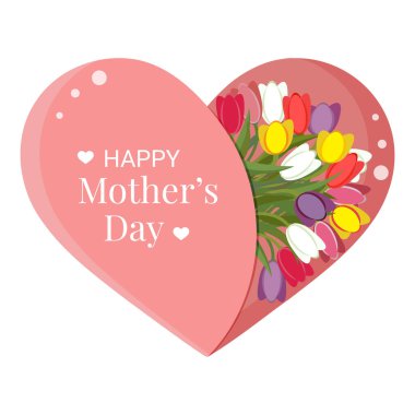 Lale çiçekleri kalp şeklinde. Anneler Günü ve diğer bayram tebrik kartları için bahar çiçeği tasarımı ögesi, düz biçim vektör illüstrasyonu.