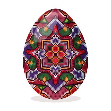 Pysanka, Ukrayna Paskalya yumurtası, bahar bayramı sembolü çapraz dikişli etnik süs, beyaz arka planda izole edilmiş vektör çizimi.