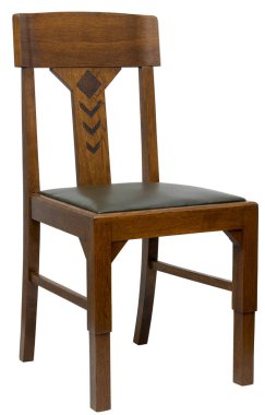 Klasik Art Deco tarzı, beyaz arka planda deri kaplı antika meşe koltuğu.