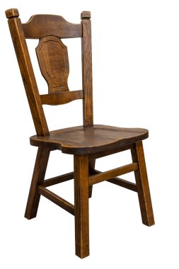 Beyaz arka planda izole edilmiş eski meşe ağacı sandalyesi.