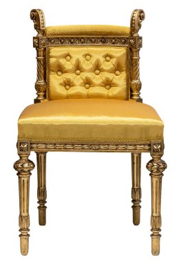 Beyaz izole edilmiş beyaz arka planda sarı kumaşlı lüks vintage sandalye