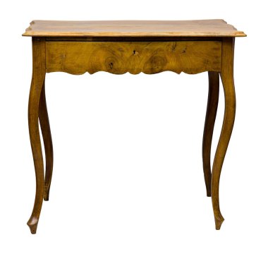 Bu eski ahşap masa, çok güzel kıvrımlı bacaklar ve bir önceki zaman dilimine ait ustalık gerektiren ince detaylı bir yüzeye sahiptir. Geleneksel dekor için ideal bir parça.