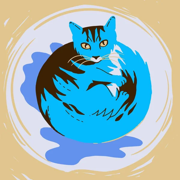 Cat Curled Ball Minimalism Flat — Stock Vector