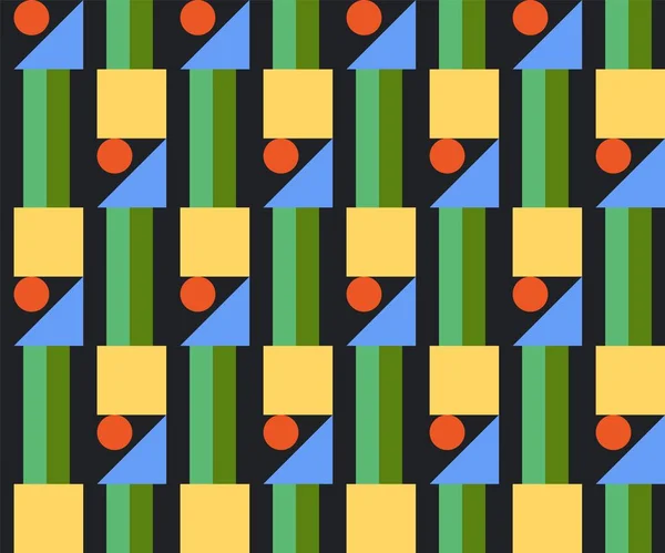 Patrón Sin Costuras Formas Geométricas Simples Colores Brillantes Estilo Bauhaus — Archivo Imágenes Vectoriales
