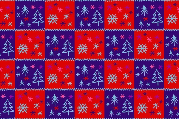 雪花和圣诞树 无缝质感 易碎的形式和颜色 需要注意 补丁效果 — 图库矢量图片