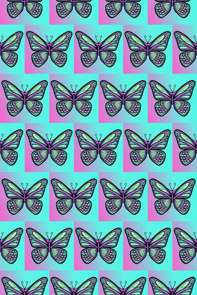 Belles Papillons Nuit Avec Effet Holographique Ornement Sans Couture — Image vectorielle