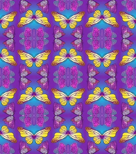 Ornement Papillon Nuit Sans Couture Couleurs Vives — Image vectorielle