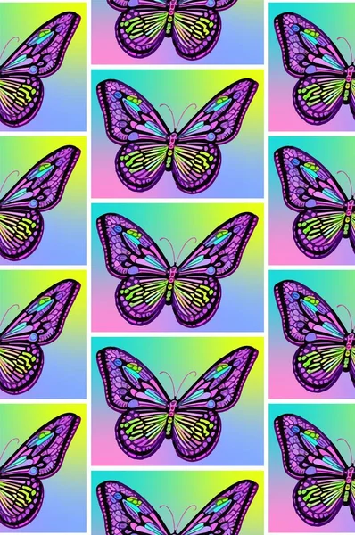 Ornement Papillon Nuit Sans Couture Couleurs Vives — Image vectorielle