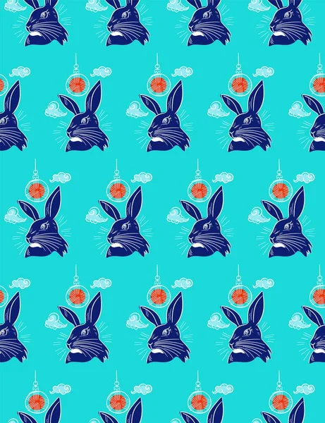 Kusursuz Desenli Siyah Mavi Tavşanlı Çin Takvimine Göre Yeni Yılın — Stok Vektör