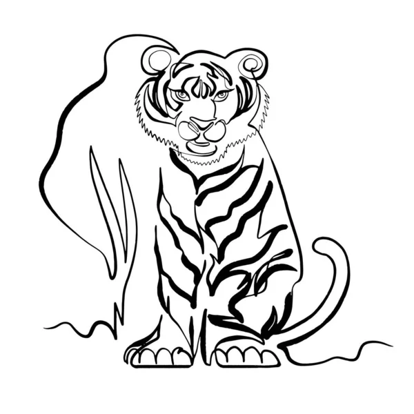 Непрерывная Линия Рисования Мультяшного Тигра — стоковый вектор