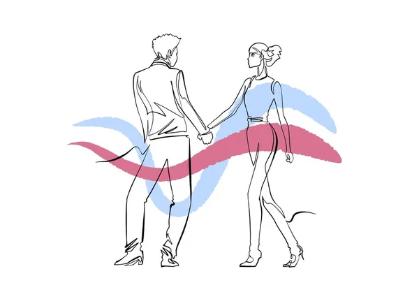Mann Und Frau Tanzen Ununterbrochene Linie — Stockvektor