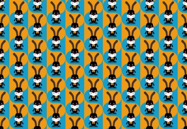 Siyah tavşanlı, minimalist, pürüzsüz desen