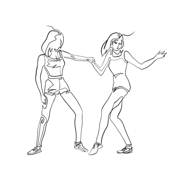 Dansande Kvinnor Vektorteckning Med Linje — Stock vektor