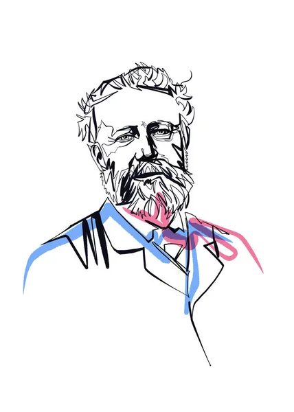 Jules Verne Porträtt Kontinuerlig Linje Uppsättning — Stockfoto
