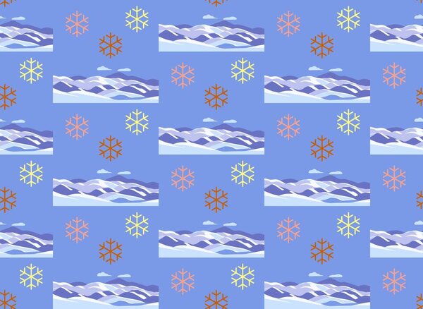 Seamless pattern on the theme of a winter landscape with snowflakes