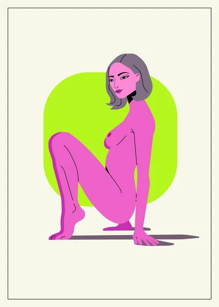 Гола Сексуальна Жінка Займається Фітнесом Плоскою Ілюстрацією — стоковий вектор