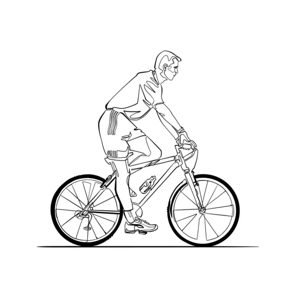 Mann Auf Dem Fahrrad Durchgehende Linie Porträt Des Radfahrers — Stockvektor