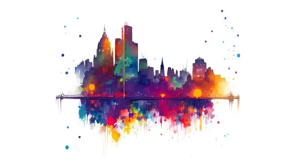 光の背景に隔離された水彩画の都市スカイラインのイラスト — ストックベクタ