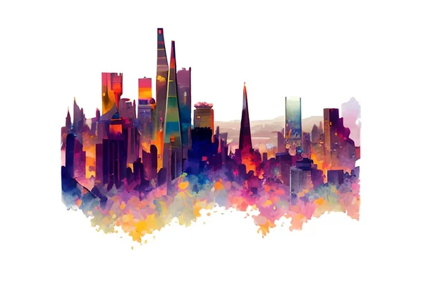 City Skyline Εικονογράφηση Υδατογραφίες Απομονώνονται Στο Φως Φόντο — Διανυσματικό Αρχείο