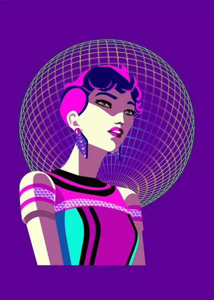Renkli Disko Ayna Topuna Karşı Parti Elbisesi Içinde Güzel Bir — Stok Vektör