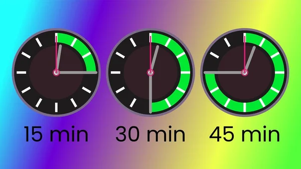 Set Timers Min Analogue Clock Style Segment Progress Bar — Stock Vector