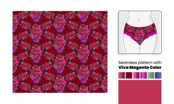 Viva Magenta年の色とランジェリーでその使用の例とシームレスベクトル装飾 — ストックベクタ