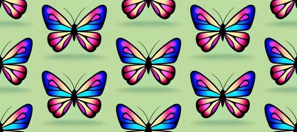 Krásné Pestrobarevné Motýly Bezešvé Ornamenty — Stockový vektor