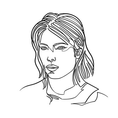 Bir kadın başı çizimi, sürekli çizgi.