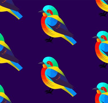 Renkli çizgi film kuşları, kusursuz desenler.