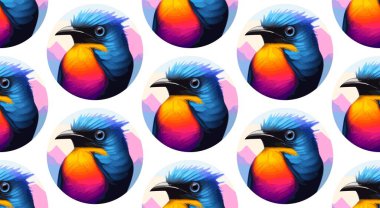 Renkli çizgi film kuşları, kusursuz desenler.