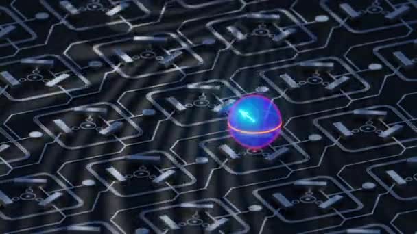 量子量子量子量子量子位元在量子计算机电路板上的叠加状态 吸气球 3D渲染 — 图库视频影像