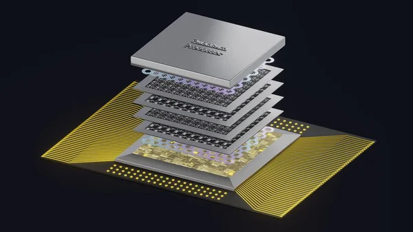 Conceito Processador Quântico Com Placas Circuito Quântico Qubits Camadas Fiação — Fotografia de Stock