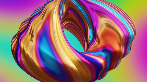 Forma Donut Torcido Com Cores Azul Rosa Ouro Renderização — Fotografia de Stock