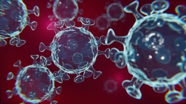 Kırmızı Hücre Arkaplanında Yüzen Virüs Parçacıkları - 3D oluşturma
