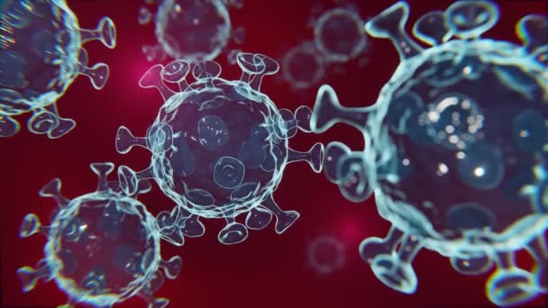 Cząstki Wirusa Pływające Tle Czerwonych Krwinek Renderowanie — Wideo stockowe