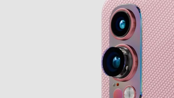 Primo Piano Dello Smartphone Oro Rosa Con Doppia Fotocamera Elementi — Video Stock