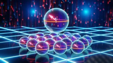 Kuantum Hesaplama için Standart Kubitler ve Mantık Kubitleri 'nin Süperpozisyonu, Mantıksal Kubit Animasyonu, 3B Hazırlama
