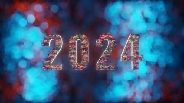 2024 Nowy Rok Efektem Usterki Rozmyciem Tła Bokeh Renderowaniem — Wideo stockowe