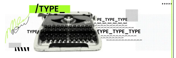 Banner Retro Typewriter Concept Theme Copywriting Poster Journalist Collage Punk — Stock Vector