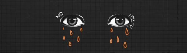 Ein Banner Mit Collage Augen Und Ein Gekritzel Mit Tränen — Stockvektor