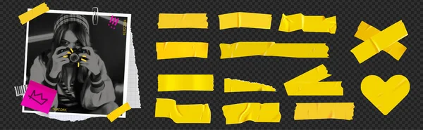 Fita Adesiva Amarela Para Colagem Fotos Bright Scotch Tape Frame — Vetor de Stock