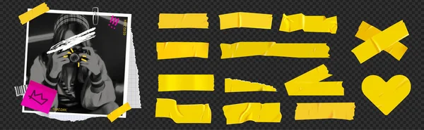 Fita Adesiva Amarela Para Colagem Fotos Bright Scotch Tape Frame — Vetor de Stock