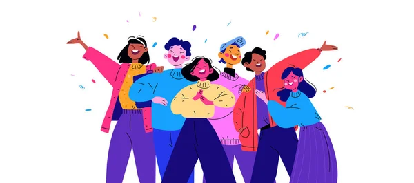 Una Compañía Colegas Multiculturales Feliz Equipo Amigos Colores Brillantes Ilustración Gráficos Vectoriales