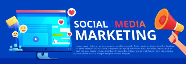 Banner Vettoriale Marketing Sui Social Media Schermo Del Monitor Del Illustrazione Stock