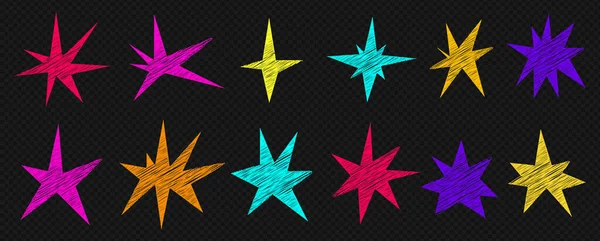 Conjunto Estrelas Irregulares Moda Formas Desenhadas Mão Simples Com Texturas — Vetor de Stock