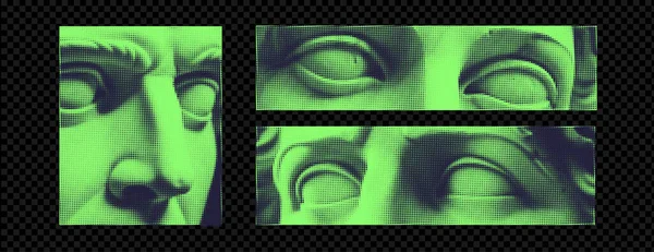 一套雕琢出来的雕塑眼 用来做拼贴 现代设计元素 古色古香的眼睛 背景透明 趋势矢量图解 Halfton效应在绿色 充满活力和酸性中的应用 — 图库矢量图片